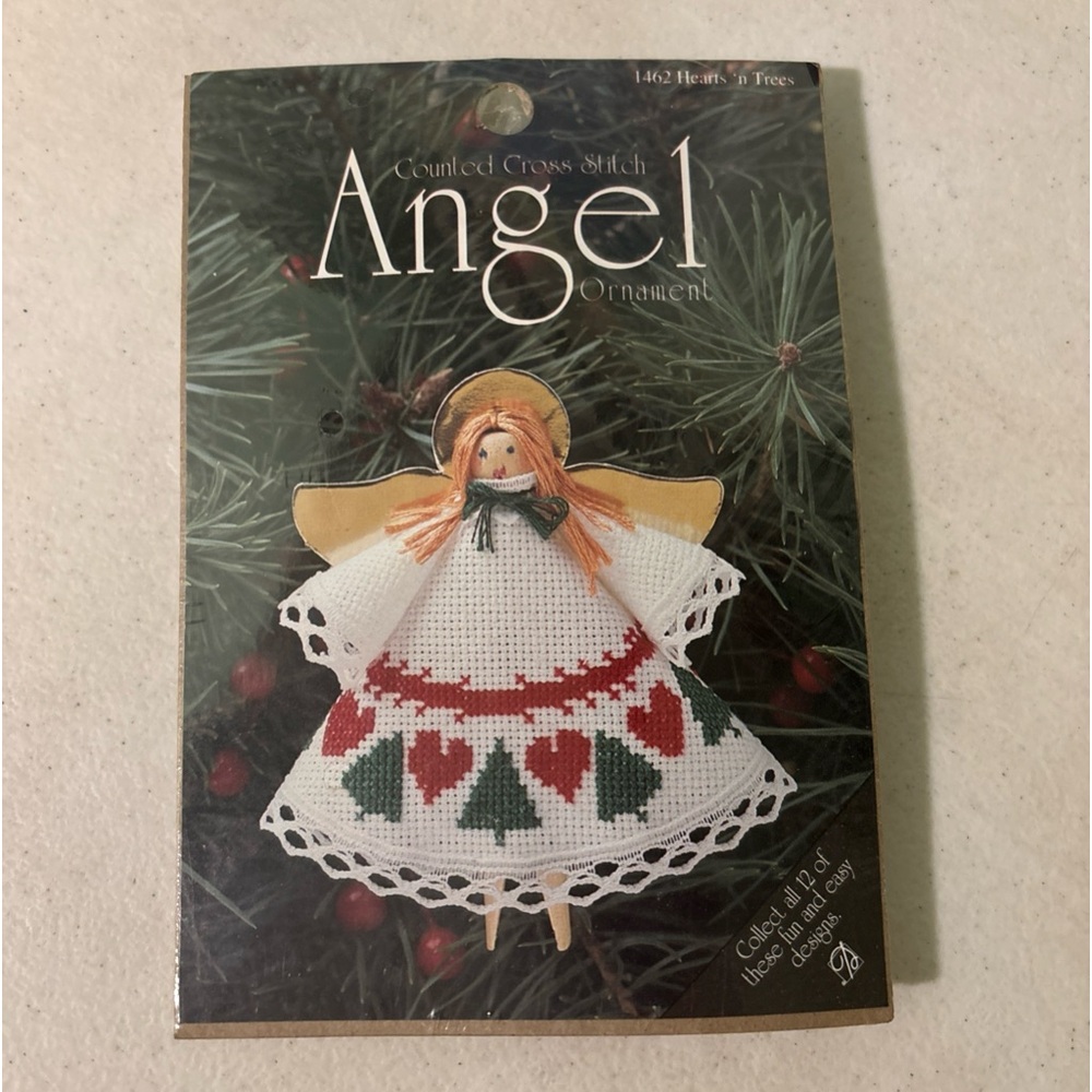 Counted Cross Stitch Angel Ornament Kit #1462 Hearts ‘n Trees New